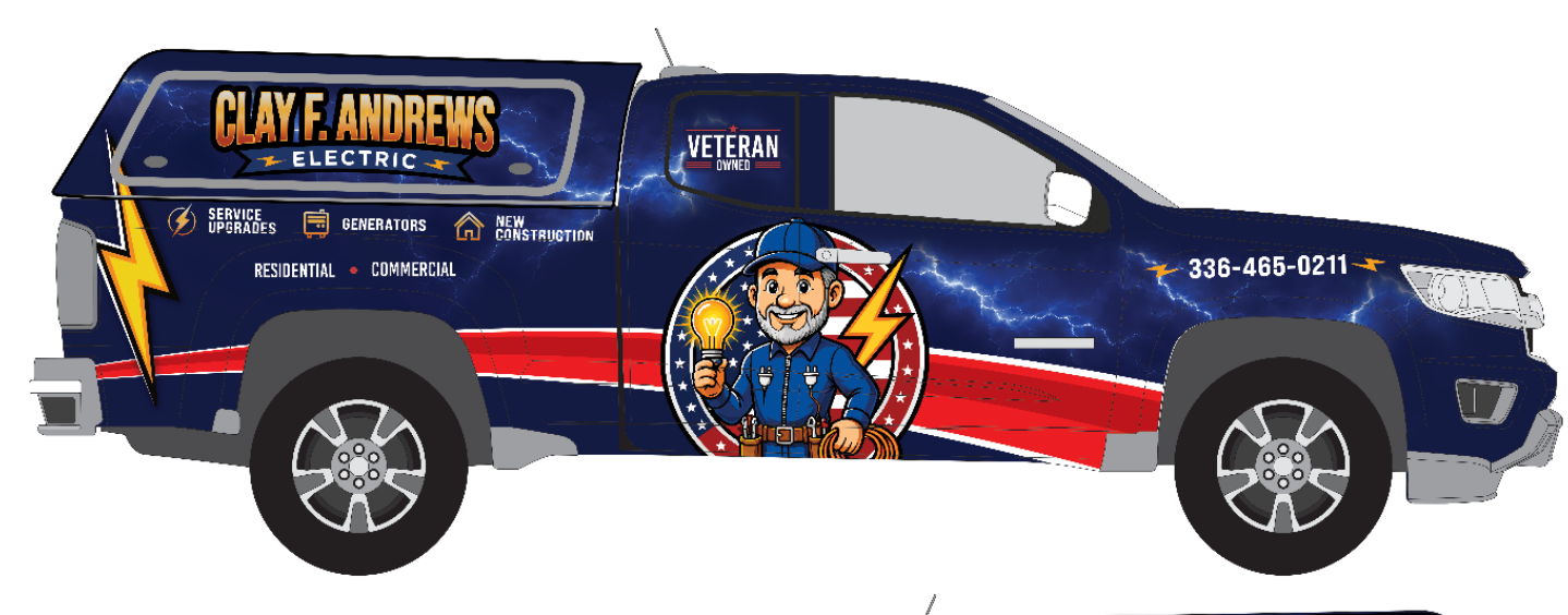 Production layout for the Clay F. Andrews Electric wrap, mapped to the truck's panels