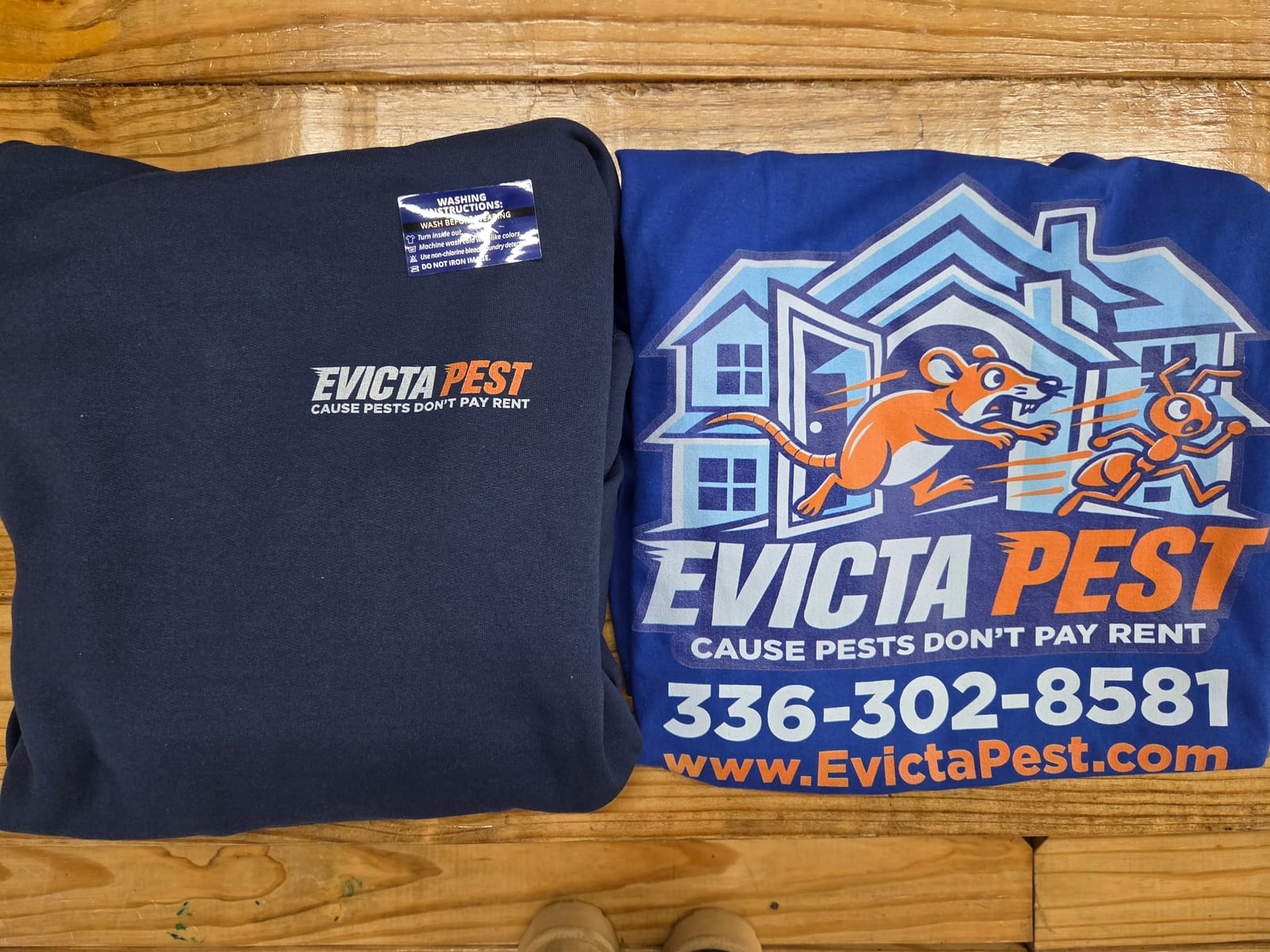 Evicta Pest left-chest logo hoodie and full-color back print t-shirt